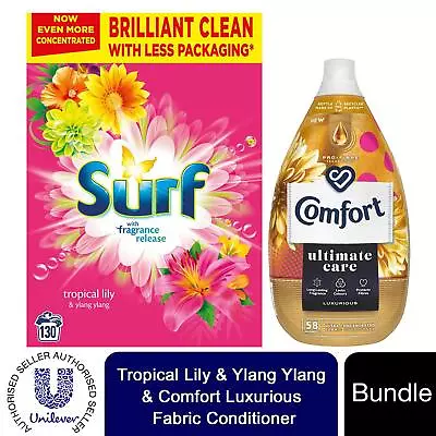 130W Surf Tropical Lily Laundry Powder & 58W Comfort Luxurious FabricConditioner • £17.49