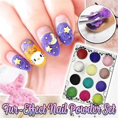 Manicure Eyeshadow Nail Art Polish Tips Velvet Flocking Powder 12 Colour • $7.09