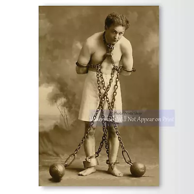 Famous Escape Artist Magician Harry Houdini In Chains Vintage Wall Art Poster • $15.96