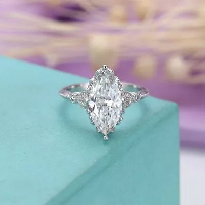 Engagement Ring Gift 3.00CT White Marquise Cut Moissanite 14k White Gold Plated • $182.51