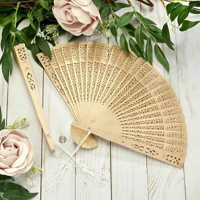 $229.75 • Buy 25-240 Carved Natural Sandalwood Fan - Summer Beach Wedding Favor