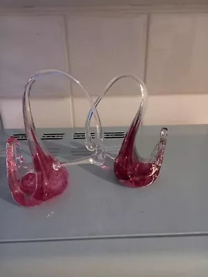 Murano Art Glass 2 Swans Pink And Cranberry Glass • £13.99