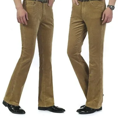 Mens Corduroy Bell Bottom Flares Pants 60s 70s Vintage Bootcut Trousers Hippie • $76.07