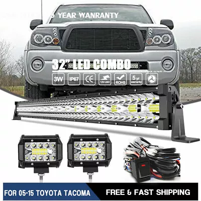 32  LED Light Bar Combo Kit +Wiring For Toyota Tacoma 05-15 Bumper Hidden Grille • $57.99