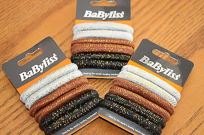 Babyliss 6 Pack Of Hair Elastics Bobbles Black Gold & White Colours • £1.49