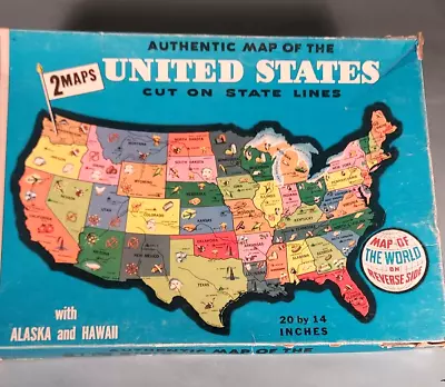 Authentic Map Puzzle Of The United States Cut On State Lines Milton Bradley 1961 • $14.39