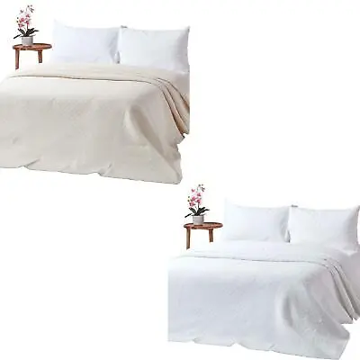Cotton Bedspreads Cream And White Contemporary Diamond Pattern Matelassé Throws • £48.99