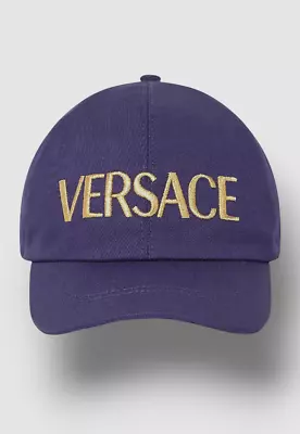 $360 Versace Men's Blue Gold Embroidered Logo Baseball Cap Size IT 59/ US 7 3/8 • $135.98