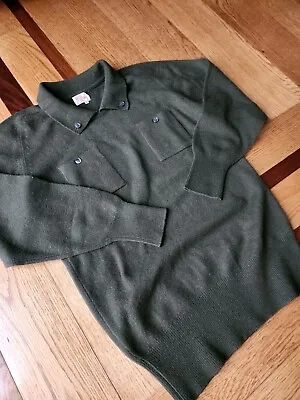 Vtg N. Peal London Men's 100% Pure Cashmere Army Green Collared Sweater Size M • $139.99