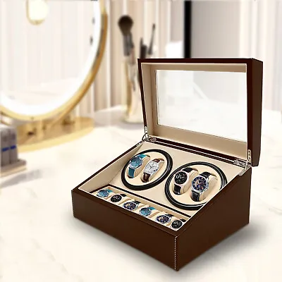 4+6 Automatic Rotation Leather Wood Watch Winder Storage Box Display Case • $63.99