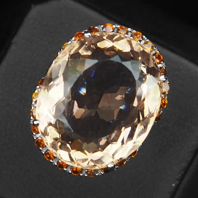 Morganite Peach Orange Oval 20.10 Ct. Sapp 925 Sterling Silver Ring Sz 4.5 Gift • $52.68