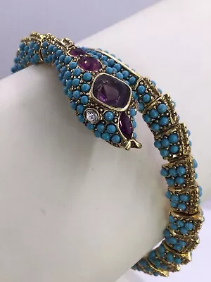 K.j.l. Snake Bracelet Pave - Turquoise Beads - Purple Stones & Clear Eyes (c892) • $135