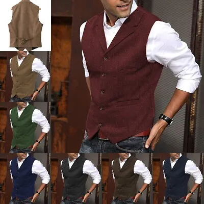 Men Western Vest Tweed Herringbone Hunting Cowboy Formal Waistcoats Large XL XXL • $20.24