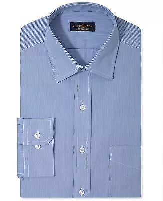 $95 Club Room Men Regular-Fit Blue White Stripe Button Dress Shirt 15.5 32/33 M • $5.29