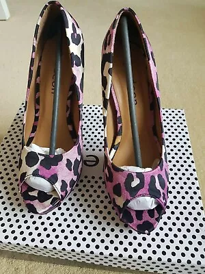 Odeon Textile Leopard Print Peep Toe Platform Shoes - Size 4 • £10