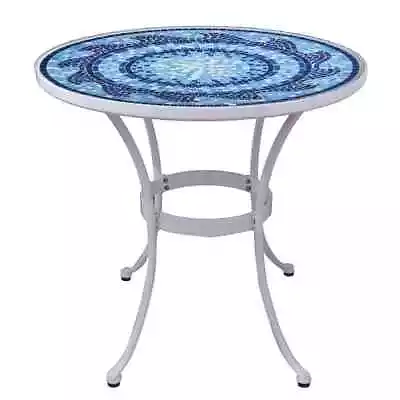 StyleWell Patio Bistro Table 28 X28  Round Coastal Glass Mosaic Top Steel Frame • $141.91