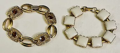 Lot Of 2 Vintage Link Bracelets Sarah Coventry Gold Tone Stones Both  7 1/4” • $13.99