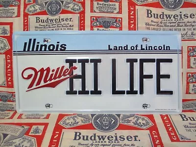 NEW 1990s MILLER HIGH LIFE BEER ILLINOIS IL LICENSE PLATE IN MOTION TIN BAR SIGN • $227.77