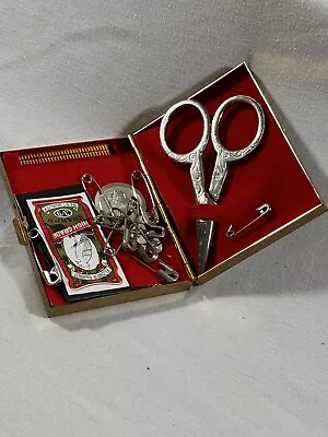 Vintage Metal Gold & Silver Travel Box SEWING ESSENTIALS Kit VERY PRETTY • $12
