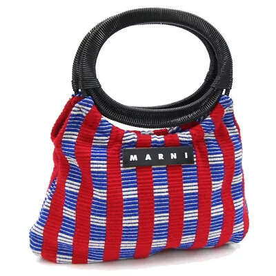 Marni Handbag Market Boat Cotton Bag Red Blue Cotton Used Handbag Ladies Women • $141.28