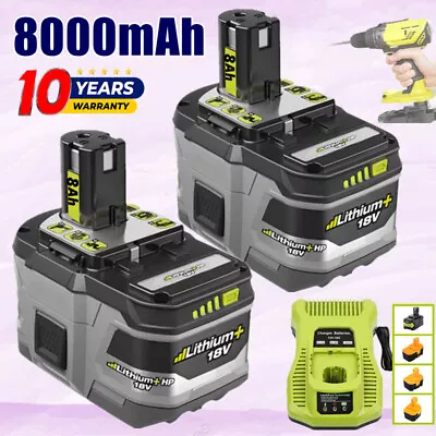 2x 18V 8.0Ah Li-Ion Battery For Ryobi One+ Plus P108 RB18L50 P107 6Ah / Charger • $86.95