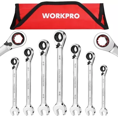 WORKPRO 3-in-1 Reversible Ratchet Wrench Set 7PC SAE 5/16-3/4  6PT 12PT Open-End • $59.99