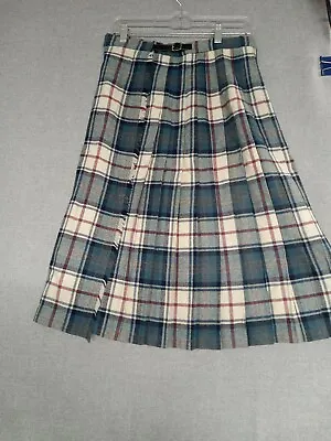 Glenscot Skirt Kilt Women's Size 14 Blue Red White Plaid Pure New Wool Scotland • $35