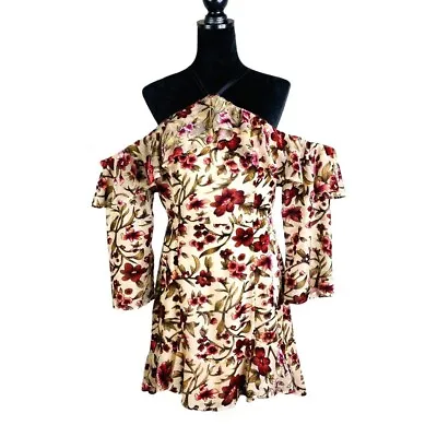 Anthropologie Ali & Jay Floral Burnout Velvet Red Cream Mini Dress Size Medium • $24.50