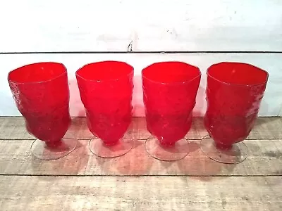 $25 • Buy Morgantown Glasses Crinkle Red Ruby Water Goblets - Set Of 4 - Christmas Holiday