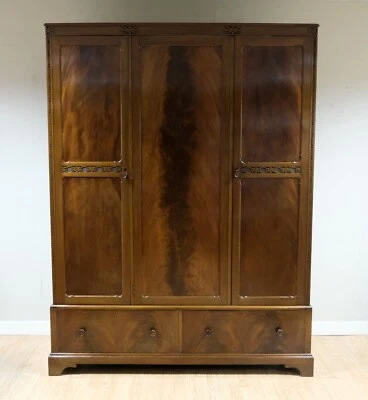 £1150 • Buy Lovely Flame Mahogany Triple Wardrobe With Two Drawers & Original Mirror