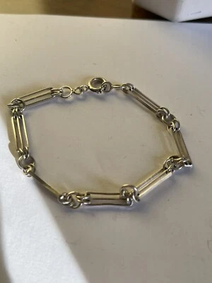£22 • Buy Vintage Continental Silver Bar Gate Bracelet 7 Inch Length,