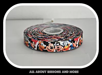 7/8 Inch Mickey Mouse And Friends On White Grosgrain Ribbon- 1 Yard • $0.99