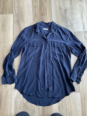 £24.99 • Buy Equipment Femme Navy Blue Silk Shirt Top Women’s Xs