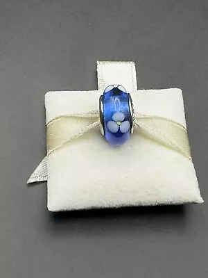 Pandora Blue 3 Petal Flower Murano Glass Charm Silver S925 ALE + Box 790609 • £22.33