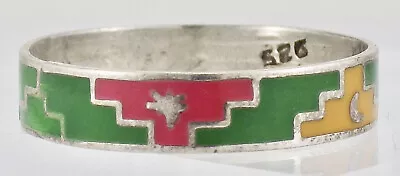 Mexican New Old Stock Sterling 925 Multi Color Enamel Mayan Pyramid Band Ring • $17.99