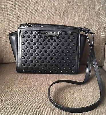 Michael Kors Handbag Selma Purse Stud Crossbody Black Leather Bag • $35