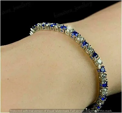 $178.78 • Buy 6 Ct Lab-Created Blue Sapphire & Diamond Tennis Bracelet 14K White Gold Plated