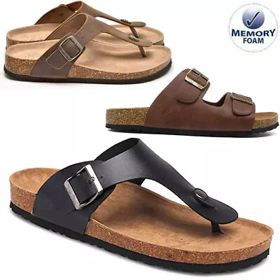 Mens Summer Sandals Memory Foam Comfort Walking Faux Leather Beach Holiday Shoes • £9.99