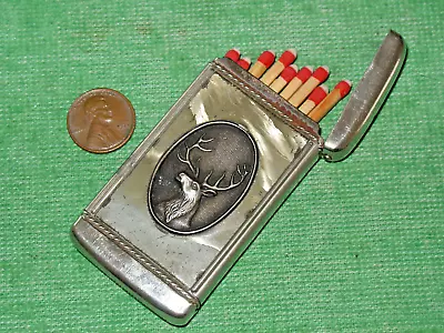 Antique Vintage Silver Match Safe Match Case Deer/elk Male Photo 2-3/4  X 1-1/2  • $82.99