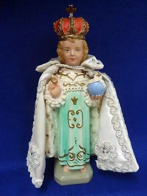 Vtg Infant Of Prague Chalkware ? Statue Figurine 13” Jesus Satin Pearl Crystal • $29.99