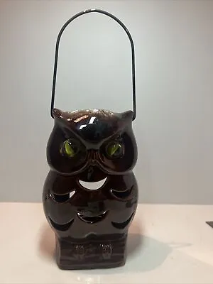 Inarco Ceramic Owl Brown And Yellow Marble Eyes Votive Lantern 6.5” Vintage • $12.99