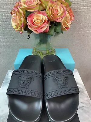 NWT Authentic Versace Black Men’s Medusa Slides Sandals - EU Size 45 = US 12 • $188