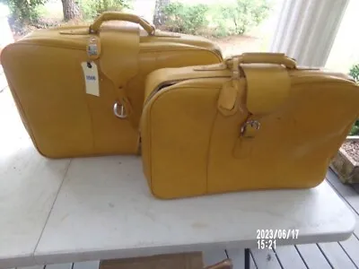 Vintage Interpur Yellow Leather Two Piece Suitcase • $45.99