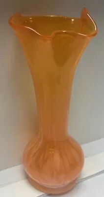 Vintage Lefton Orange & White Pulled Glass Vase Ruffled  • $8