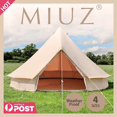 MIUZ 4M Bell Tent Camping Canvas Tent Beach Yurt Safari Waterproof Stove Jack • $540.55