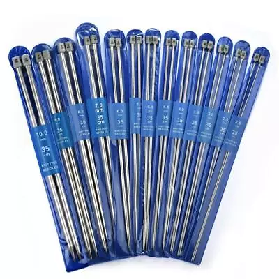 22PCS Knitting Needle Set 2mm-8mm Stainless Steel Single Pointed 35cm UK • £8.99