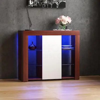 LED Sideboard High Gloss Modern Buffet Cupboard Display Cabinet TV Unit Stand • £92.99