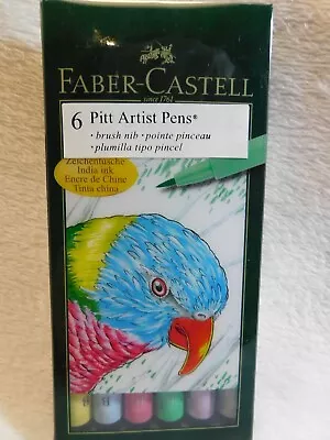 Faber-Castell Artist Pen Brush India Ink Pens Wallet Of 6 Pastel New • $13.98