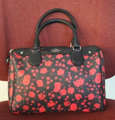Auth Coach Pvc Floral Flower Mini Bennet Satchel Bag Purse F55466_navy/pink $325 • $99.50