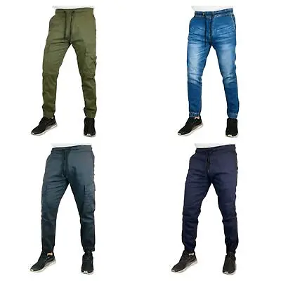 £15.99 • Buy Mens Elasticated Waist Cargo Combat  Jeans Trousers Joggers Pocket Cuffed Pants